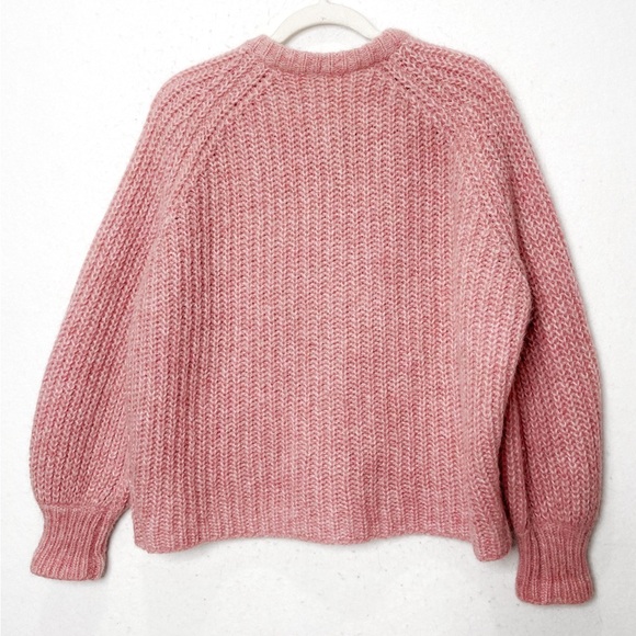 Sezane Emile Cardigan Mottled Pink Alpaca Wool Slightly Puffed Sleeves Medium - Picture 6 of 11